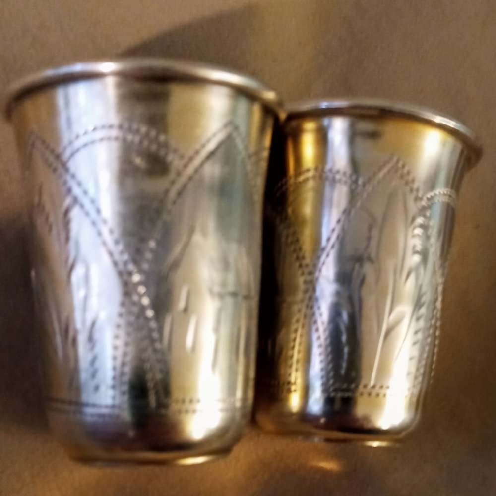 (PAIR)84 SILVER ANTIQUE RUSSIAN SHOT CUPS